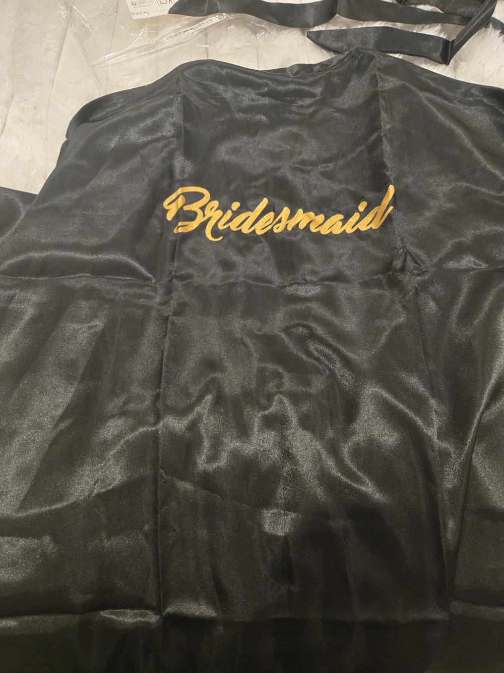 Set Of 5 , Black Satin Robes with Gold "Bridesmaid" and "Maid of Honor" Script - Picture 8 of 12